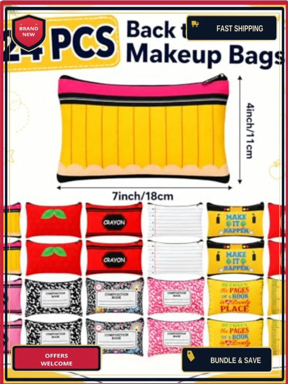 24 Canvas Cosmetic Bags Makeup Pouch School Teacher Gift Travel Organizer